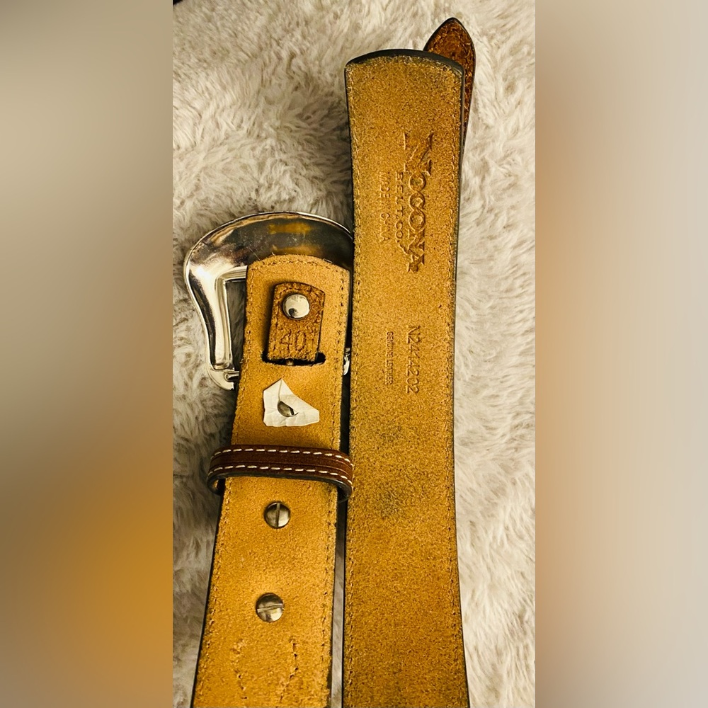 NWOT Nocona Mens Scalloped Basketweave Rawhide Laced Diamond Concho Belt - Picture 9 of 16